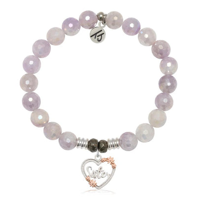 Mauve Jade Gemstone Bracelet with Sister Sterling Silver Charm