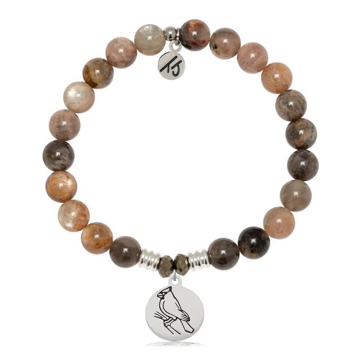 Sand Moonstone Gemstone Bracelet with Cardinal Sterling Silver Charm