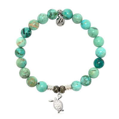 Peruvian Turquoise Gemstone Bracelet with Turtle Cutout Sterling Silver Charm