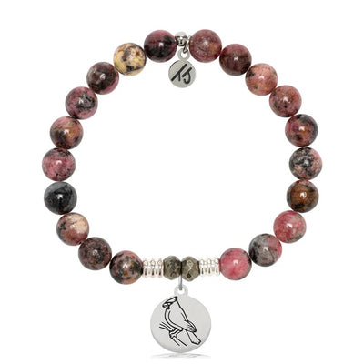 Pink Rhodonite Gemstone Bracelet with Cardinal Sterling Silver Charm