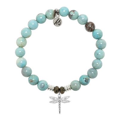 Robin Egg Agate Stone Bracelet with Dragonfly Sterling Silver Charm