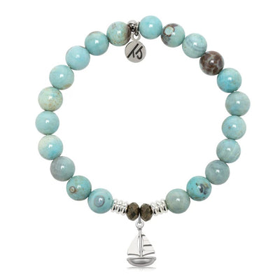 Robin Egg Agate Stone Bracelet with Sailboat Sterling Silver Charm