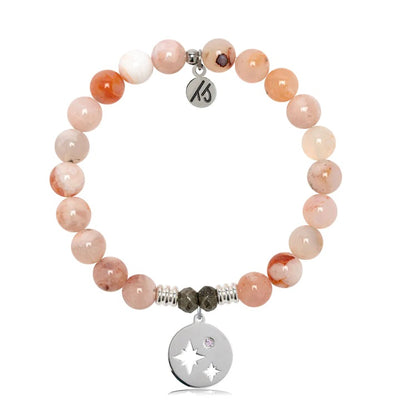 Sakura Agate Gemstone Bracelet with Mother Daughter Sterling Silver Charm