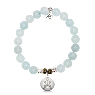 Blue Aquamarine Stone Bracelet with Sand Dollar CZ Sterling Silver Charm