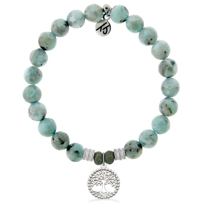 Larimar Gemstone Bracelet with Family Tree Sterling Silver Charm