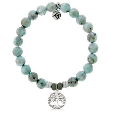Larimar Gemstone Bracelet with Family Tree Sterling Silver Charm