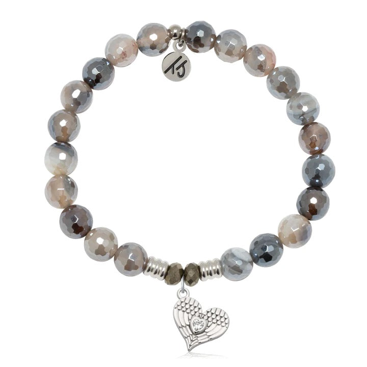 Storm Agate Gemstone Bracelet with Angel Love CZ Sterling Silver Charm