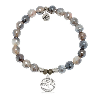 Storm Agate Gemstone Bracelet with Family Tree Sterling Silver Charm