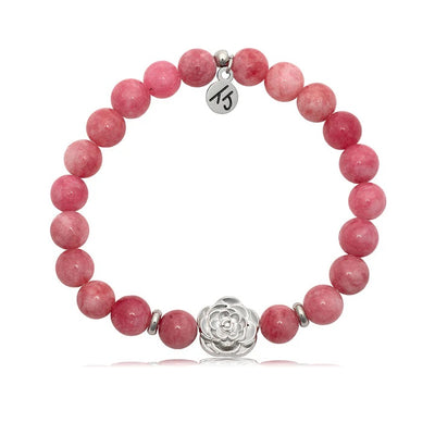 Rose Collection: Pink Jade Bracelet with Sterling Silver Rose Bead