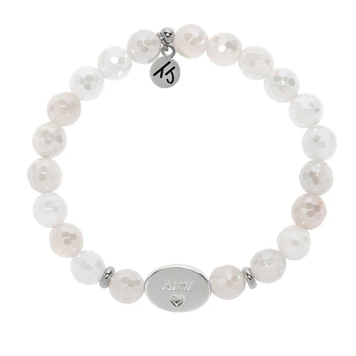 Family Bead Bracelet- Aunt with Rose Quartz Sterling Silver Charm