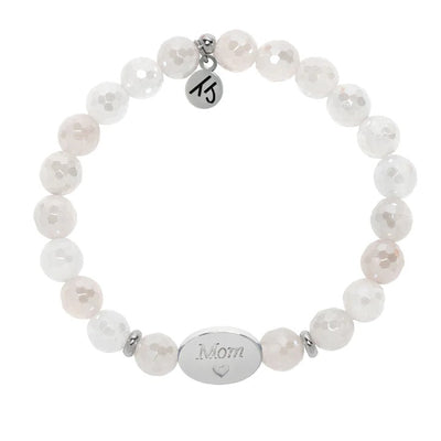 Family Bead Bracelet- Mom with Rose Quartz Sterling Silver Charm