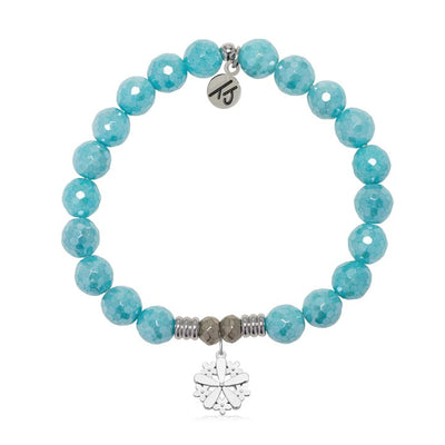 Blue Amazonite Gemstone Bracelet with Thank You Flower Sterling Silver Charm