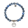 Denim Blue Agate Gemstone Bracelet with Family Tree Sterling Silver Charm