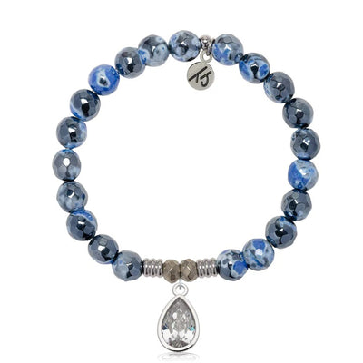 Denim Blue Agate Gemstone Bracelet with Inner Beauty Sterling Silver Charm