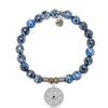 Denim Blue Agate Gemstone Bracelet with Protection Sterling Silver Charm