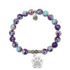 Purple Blue Jasper Gemstone Bracelet with Paw CZ Sterling Silver Charm