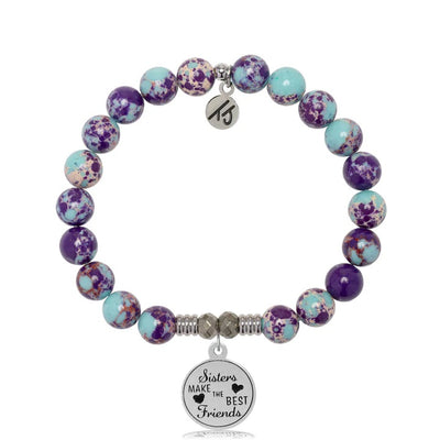 Purple Blue Jasper Gemstone Bracelet with Sister's Love Sterling Silver Charm