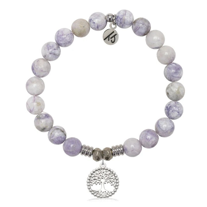 Purple Turquoise Gemstone Bracelet with Family Tree Sterling Silver Charm
