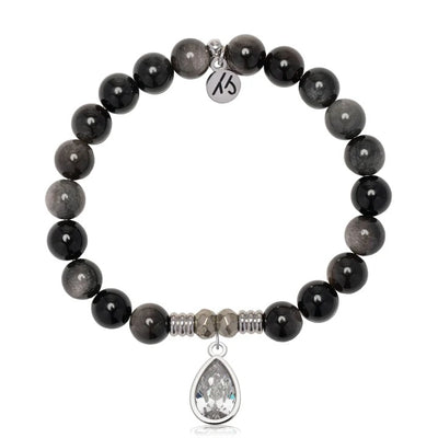 Silver Obsidian Gemstone Bracelet with Inner Beauty Sterling Silver Charm