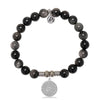 Silver Obsidian Gemstone Bracelet with Serenity Prayer Sterling Silver Charm