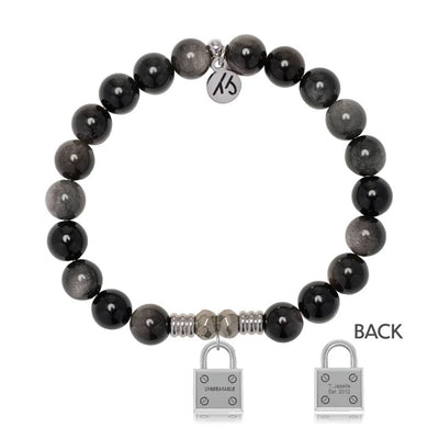 Silver Obsidian Gemstone Bracelet with Unbreakable Sterling Silver Charm