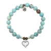 Robins Egg Agate Gemstone Bracelet with Family Heart Cutout Sterling Silver Charm