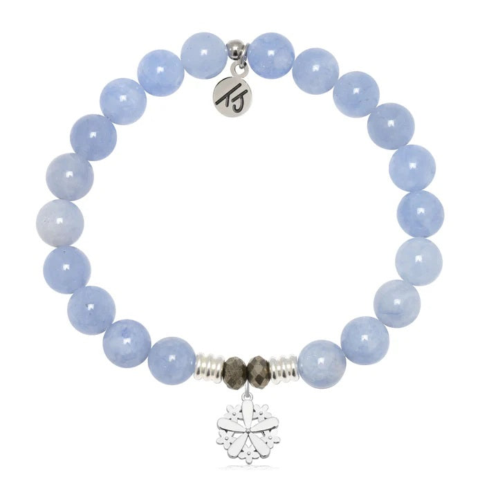 Sky Blue Jade Gemstone Bracelet with Thank You Flower Sterling Silver Charm