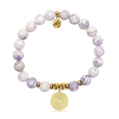 Gold Charm Collection - Purple Turquoise Gemstone Bracelet with Family Circle Gold Charm