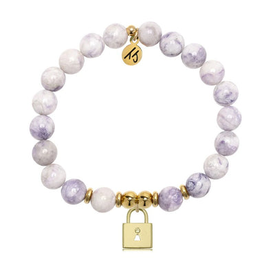 Gold Charm Collection - Purple Turquoise Gemstone Bracelet with Unbreakable Friendship Gold Charm