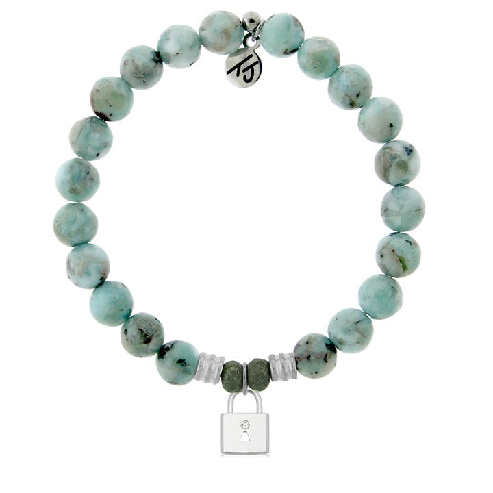 Larimar Gemstone Bracelet with Unbreakable Friendship Sterling Silver Charm