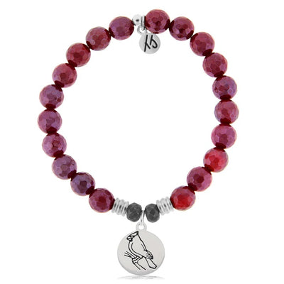 Cranberry Jasper Stone Bracelet with Cardinal Sterling Silver Charm