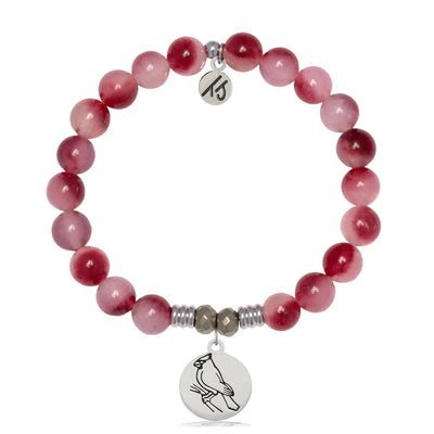 Cherry Jade Gemstone Bracelet with Cardinal Sterling Silver Charm