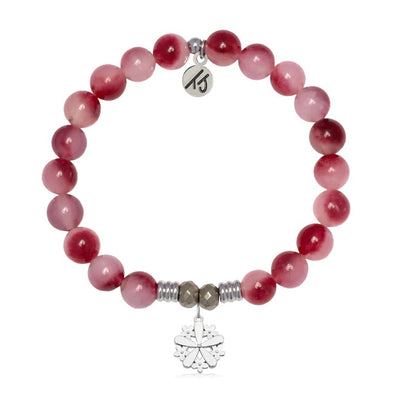 Cherry Jade Gemstone Bracelet with Thank You Flower Sterling Silver Charm