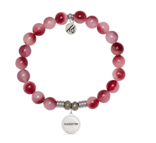 Cherry Jade Gemstone Bracelet with Endless Love Daughter Sterling Silver Charm