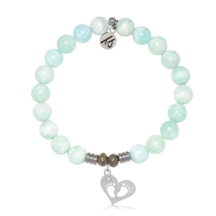 Hemimorphite Gemstone Bracelet with Baby Feet Sterling Silver Charm
