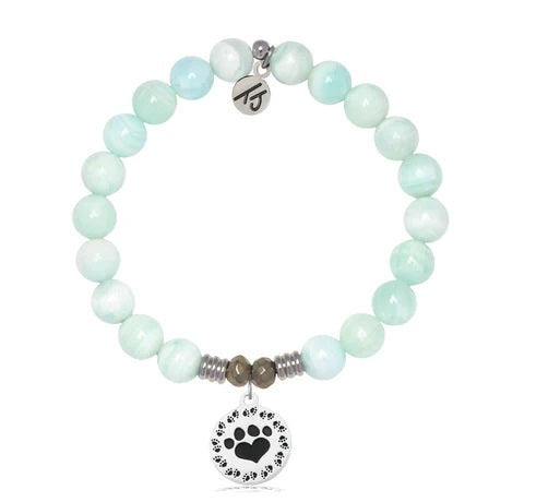 Hemimorphite Gemstone Bracelet with Paw Print Sterling Silver Charm