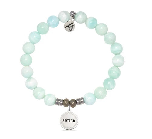 Hemimorphite Gemstone Bracelet with Endless Love Sister Sterling Silver Charm