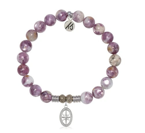 Lepidolite Quartz Gemstone Bracelet with Unstoppable Sterling Silver Charm