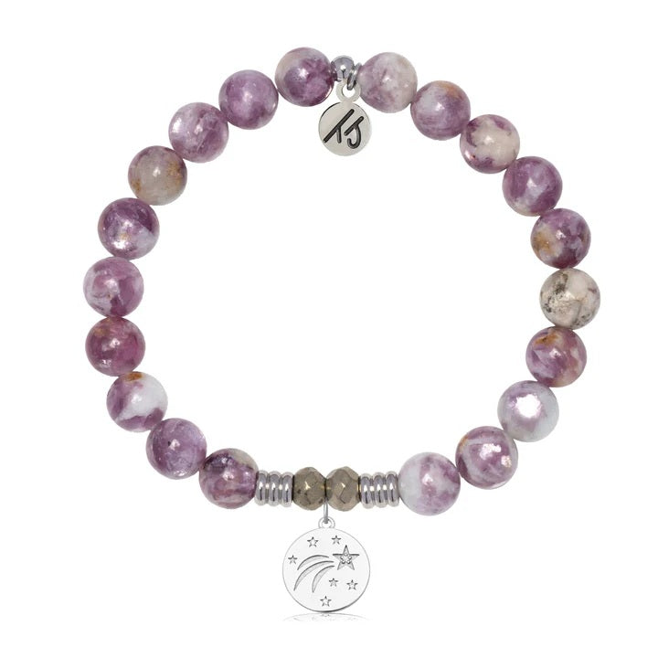 Lepidolite Quartz Gemstone Bracelet with Best Is Yet To Come Sterling Silver Charm