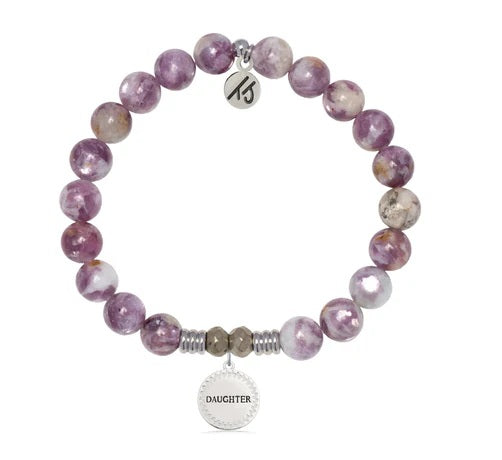 Lepidolite Quartz Gemstone Bracelet with Endless Love Daughter Sterling Silver Charm