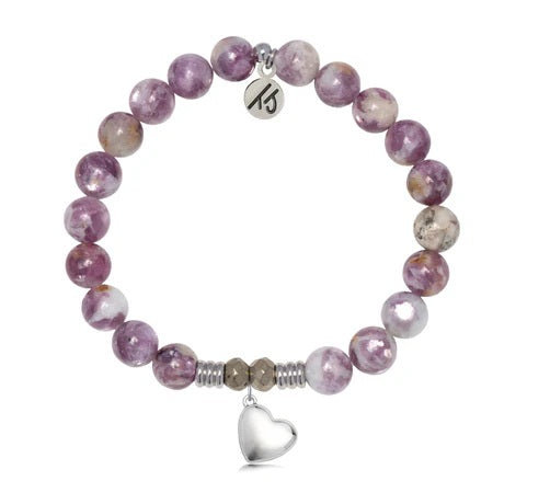 Lepidolite Quartz Gemstone Bracelet with Love the Life You Live Sterling Silver Charm