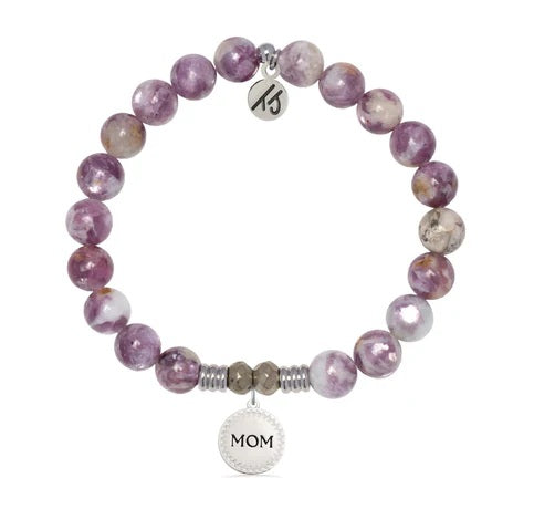Lepidolite Quartz Gemstone Bracelet with Endless Love Mom Sterling Silver Charm