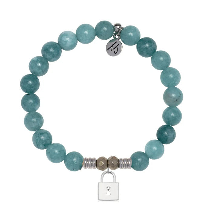 Mountain Blue Jade Gemstone Bracelet with Unbreakable Friendship Sterling Silver Charm