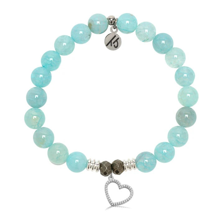 Aqua Fire Agate Gemstone Bracelet with Beautiful Soul Sterling Silver Charm