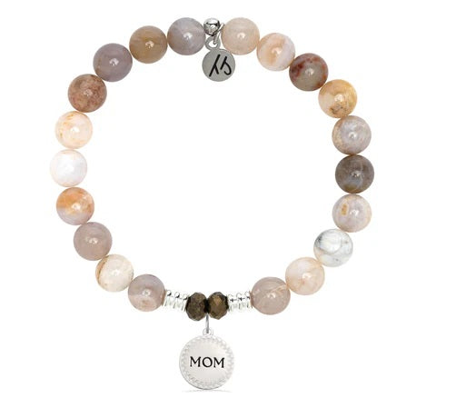 Australian Agate Gemstone Bracelet with Endless Love Mom Sterling Silver Charm