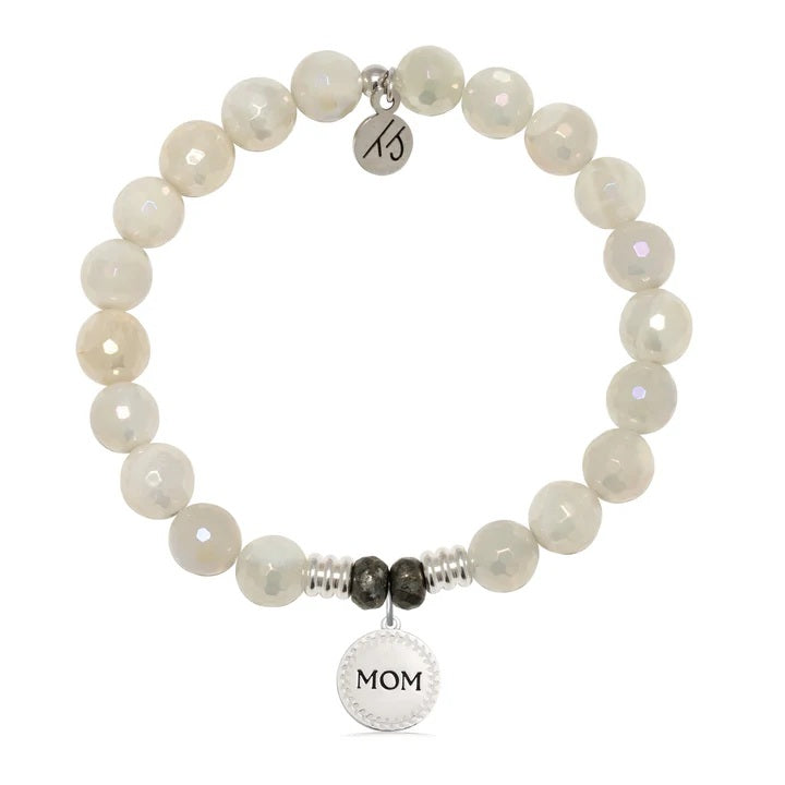 Moonstone Gemstone Bracelet with Endless Love Mom Sterling Silver Charm