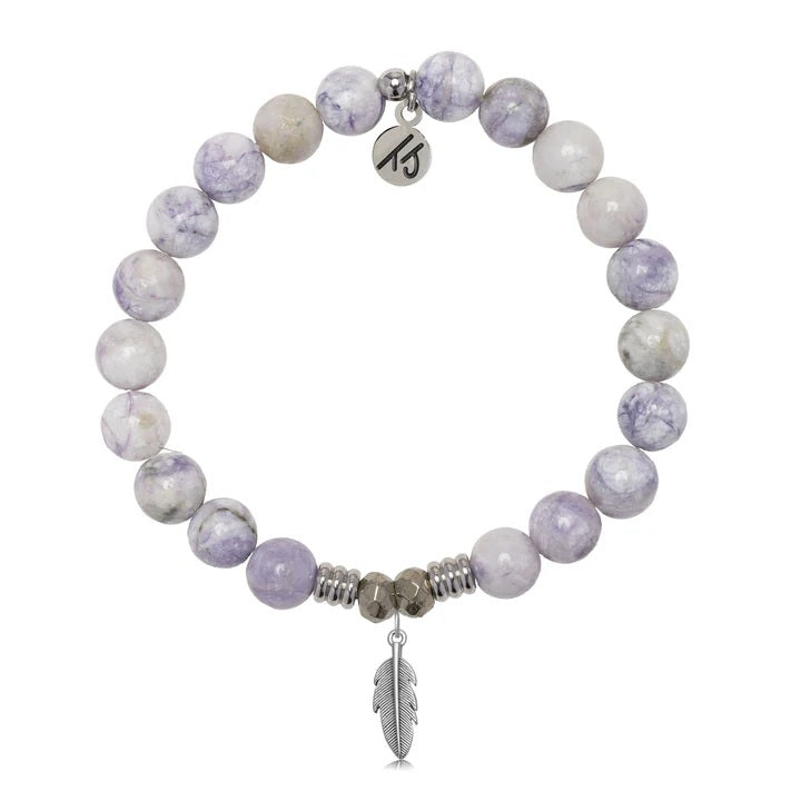 Purple Turquoise Gemstone Bracelet with Feather Sterling Silver Charm