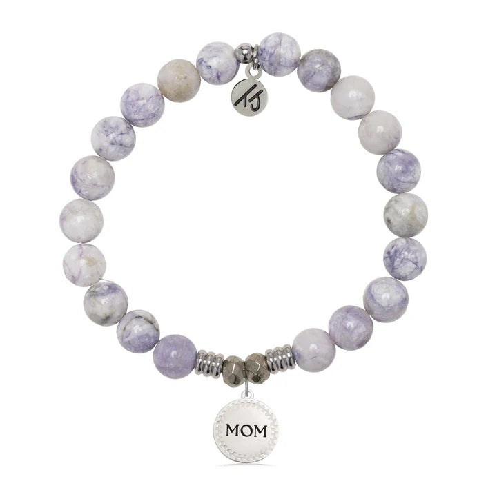 Purple Turquoise Gemstone Bracelet with Endless Love Mom Sterling Silver Charm