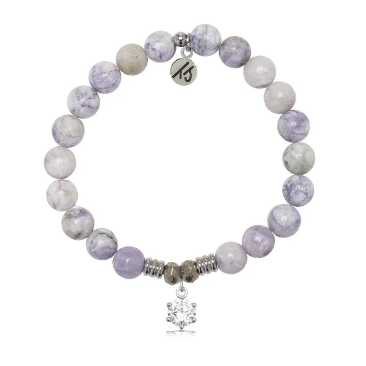 Purple Turquoise Gemstone Bracelet with Shine Like A Diamond Sterling Silver Charm