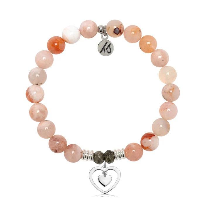 Sakura Agate Gemstone Bracelet with Piece of My Heart Sterling Silver Charm